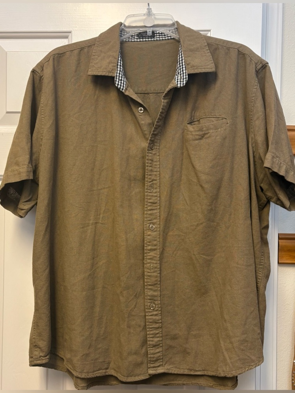 Men's Casual linen Short-Sleeve Button-Down Shirt dark khaki olive
